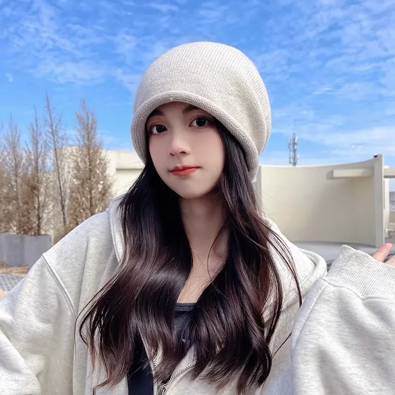 Knit Beanie Hat Warm - หมวกบีนนี่ถักไหมพรมสำหรับผู้หญิง ฤดูหนาว อุ่น สวมใส่สบาย ทรงหลวม แฟชั่น