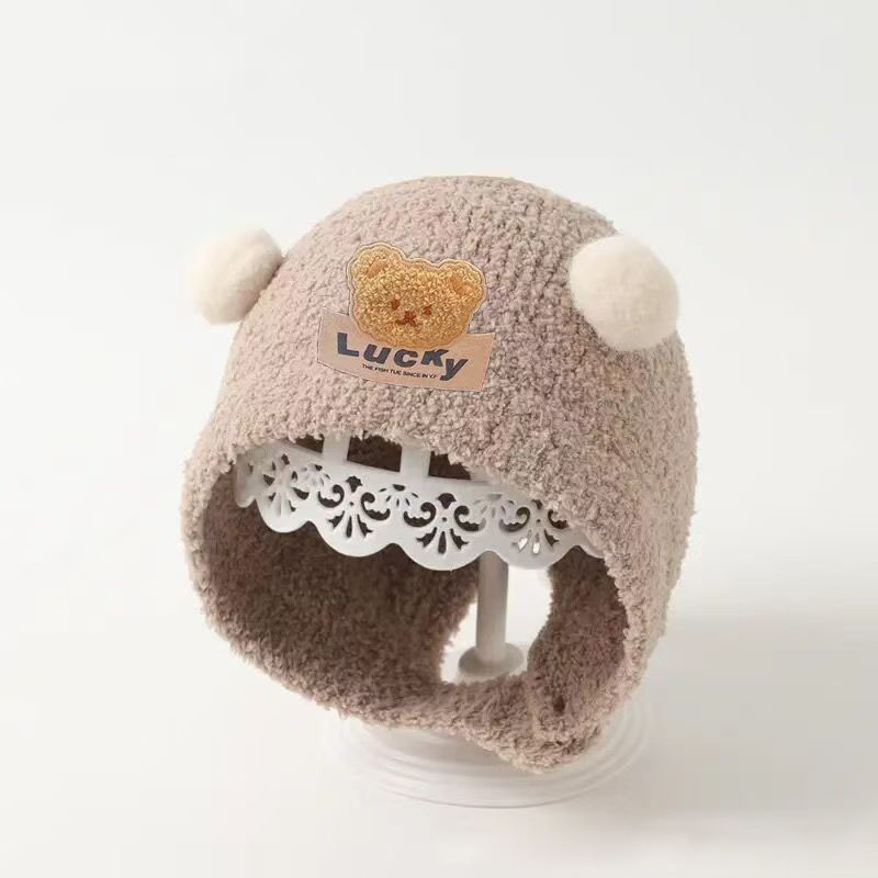 Knit Beanie Hat Warm - หมวกป้องกันหูหมีน่ารักสำหรับเด็กทารก หมวกไหมพรมกำมะหยี่หนานุ่ม อุ่นสบายสำหรับฤดูหนาว เหมาะสำหรับเด็กอายุ 0-24 เดือน