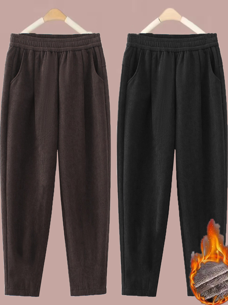 Corduroy Pant Warm - กางเกงขายาวทรงตรงผ้าลูกฟูกสำหรับผู้หญิง เอวสูง กระชับสัดส่วน สไตล์ลำลอง แฟชั่นฤดูใบไม้ร่วงและฤดูหนาว