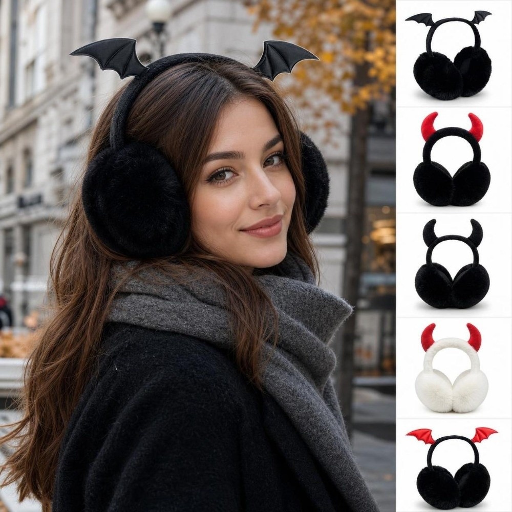 Earmuffs Foldable - ที่ปิดหูแบบพับได้สไตล์กอธิค ปีกค้างคาว แตรปีศาจ ขนเฟอร์เทียม ที่ปิดหูกันหนาว ซับในกันความร้อน