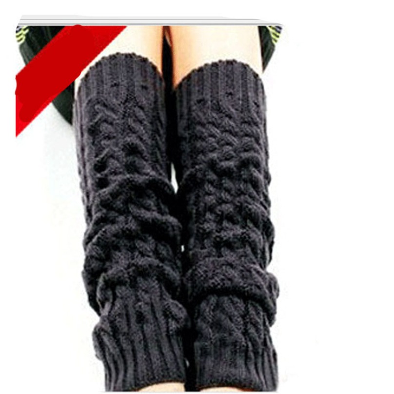 Thermal Sock Wool - ถุงเท้าบูทผู้หญิงแบบถักไหมพรมยืดหยุ่น อุ่นสำหรับฤดูหนาว ปลายข้อเท้าแบบหลวม ผ้าขนสัตว์หนา ผ้าป่าน สีดำ