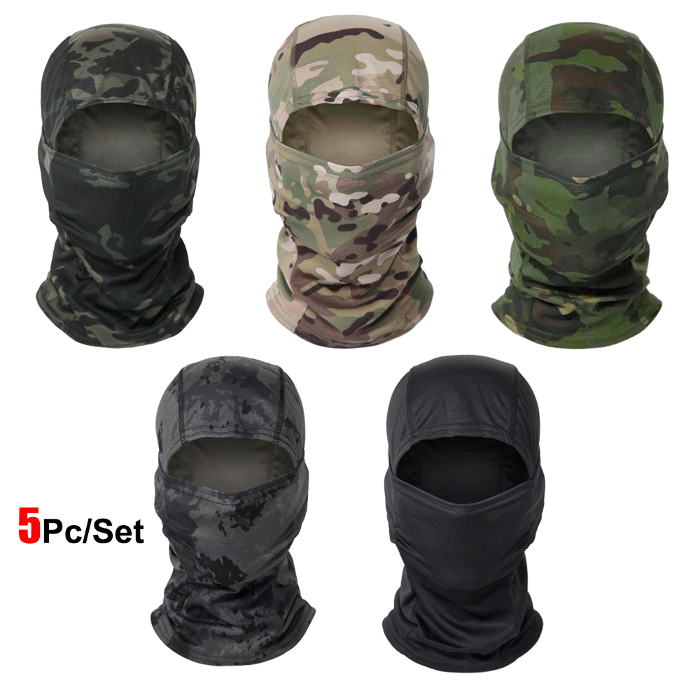 Balaclava Ski Mask - 5 ชิ้น บาลาคลาวาลายพราง หน้ากากคลุมหน้าเต็มใบ สำหรับปั่นจักรยาน ขี่มอเตอร์ไซค์