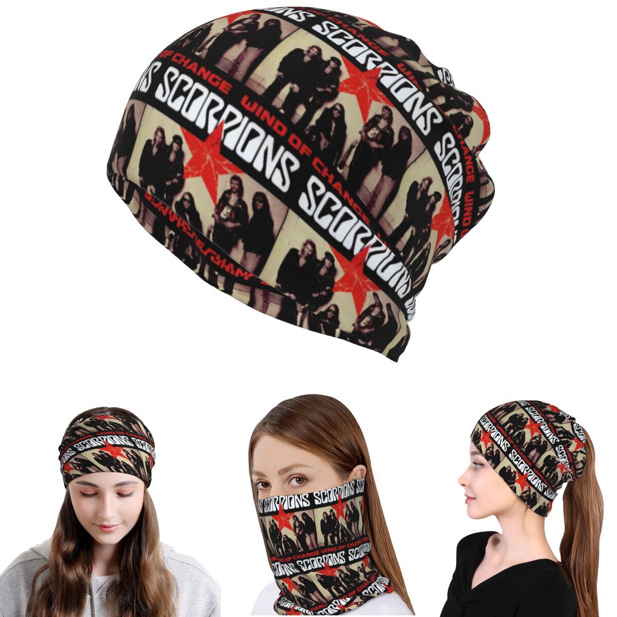 Knit Beanie Hat Warm - สกอร์เปี้ยนส์ แบนด์ ร็อค แบนดาน่าผ้าคลุมคอ ผ้าพันคอ ผ้าพันคอสำหรับปั่นจักรยาน