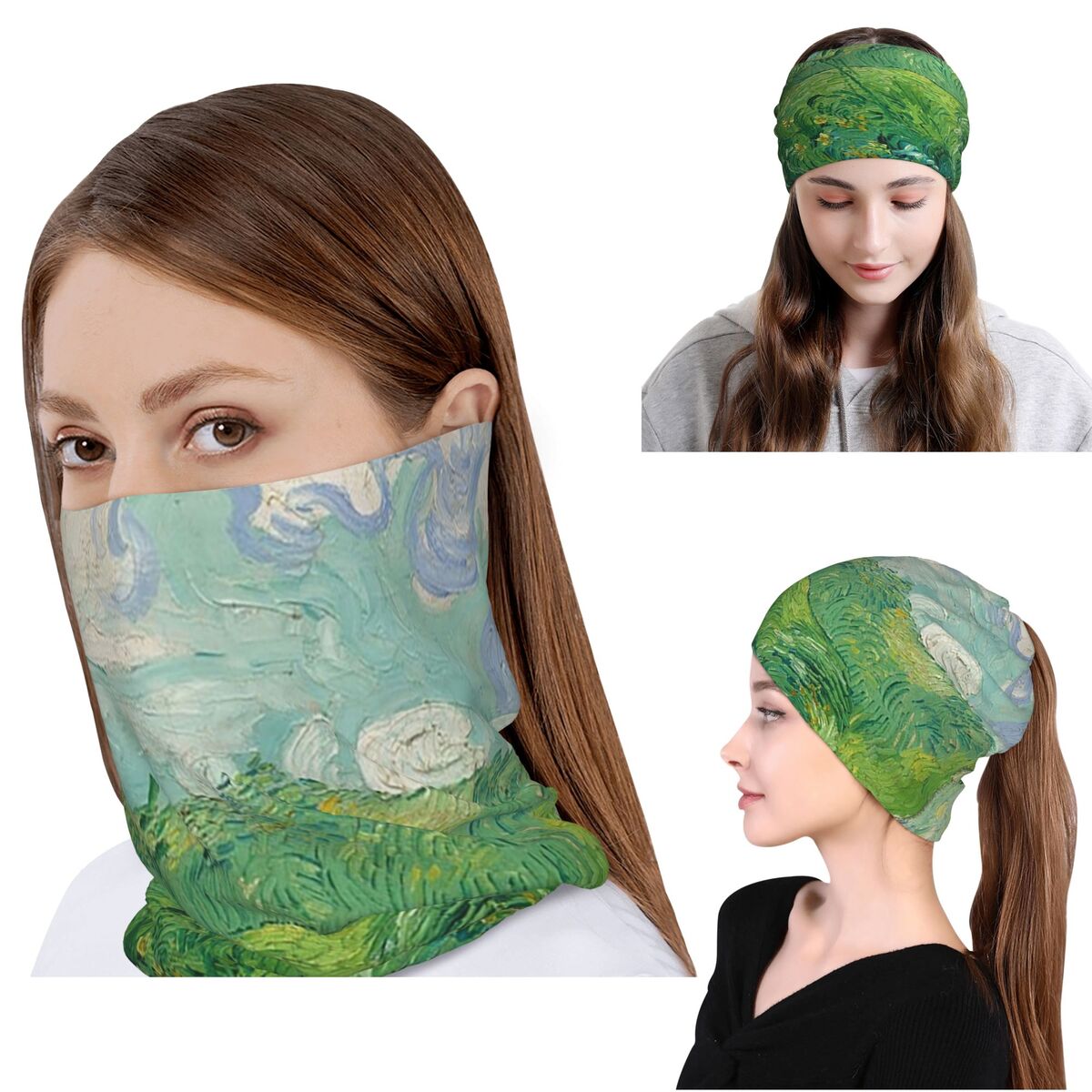 Knit Beanie Hat Warm - ทุ่งข้าวสาลีสีเขียว, ออเวอร์ส, วินเซนต์ แวน โก๊ะ ผ้าพันคอแบบผูกคอ
