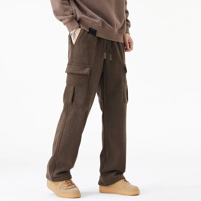 Corduroy Pant Warm - กางเกงขายาวผ้าลูกฟูกทรงตรงขากว้างสำหรับผู้ชาย รุ่นใหม่ประจำปี 2026 เอวยางยืด ทรงหลวม หนานุ่ม