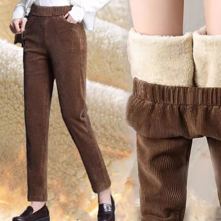 Corduroy Pant Warm - 1pcs ผู้หญิงฤดูใบไม้ร่วงฤดูหนาว Plush หนาสบายๆกางเกง Corduroy กางเกงผู้หญิงสูงเอวกางเกงขายาว