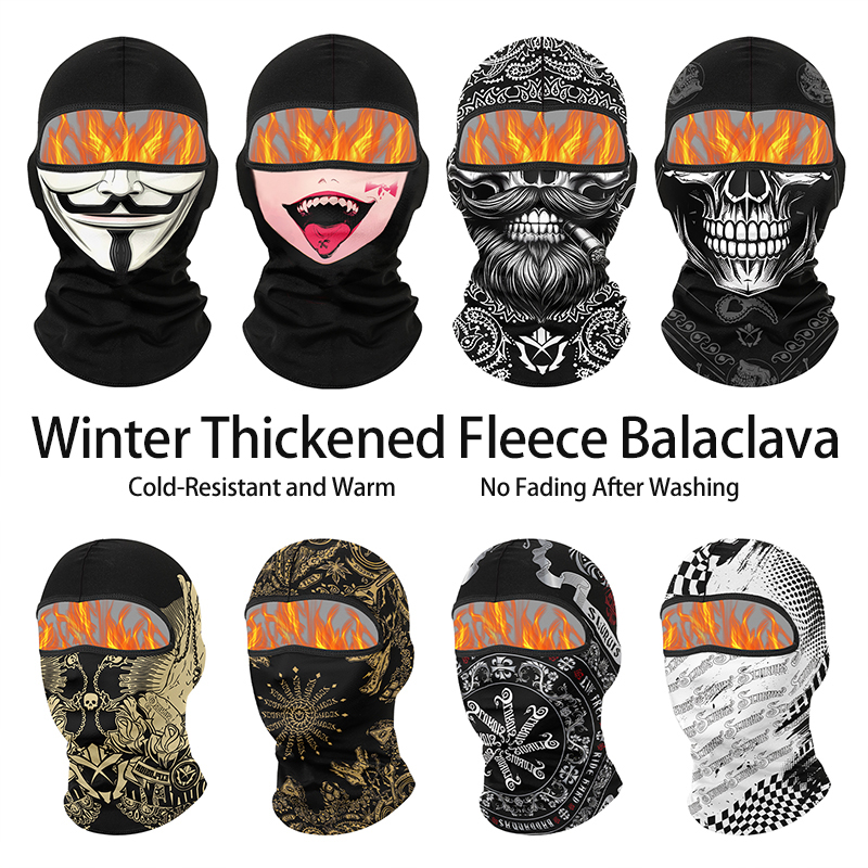 Balaclava Ski Mask - หมวกบาลาคลาวาบุผ้ากำมะหยี่สำหรับฤดูหนาว ป้องกันความหนาว สำหรับขี่มอเตอร์ไซค์ เล่นสกี ปิดคลุมหน้าแบบเต็มหน้า ลายหัวกะโหลก/ตัวตลก