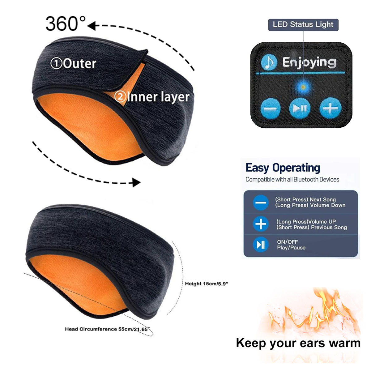 หูฟังบลูทูธไร้สายแบบคาดศีรษะ ส - Winter Headband Fleece บทวิจารณ์และราคา