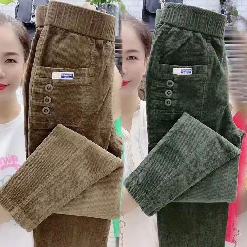 ผู้หญิงฤดูใบไม้ผลิฤดูหนาวปุ่มก - Corduroy Pant Warm บทวิจารณ์และราคา