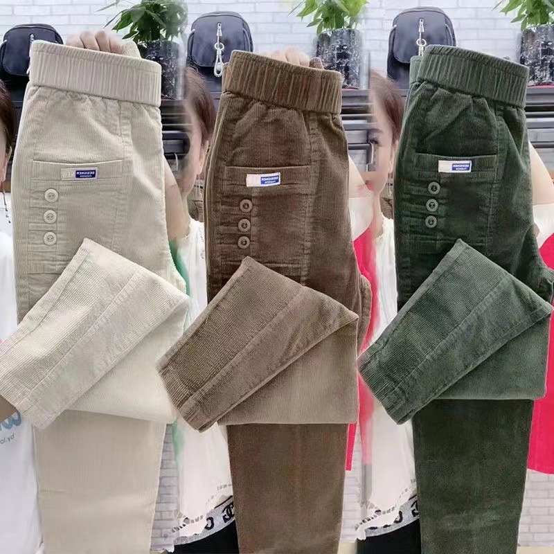 ผู้หญิงฤดูใบไม้ผลิฤดูหนาวปุ่มก - Corduroy Pant Warm บทวิจารณ์และราคา